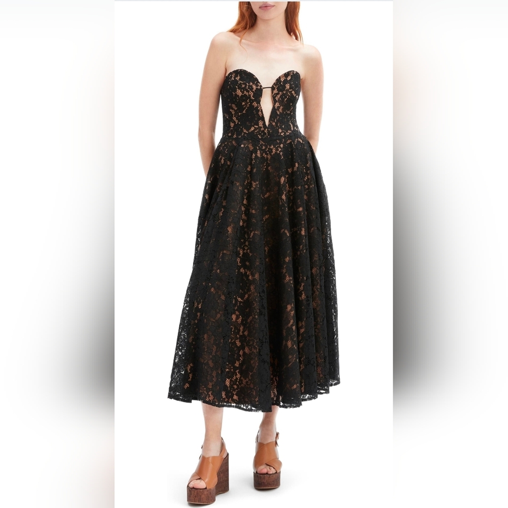 NWOT | Bardot Opal Strapless Black Lace Midi Dress | Small | Wedding Guest